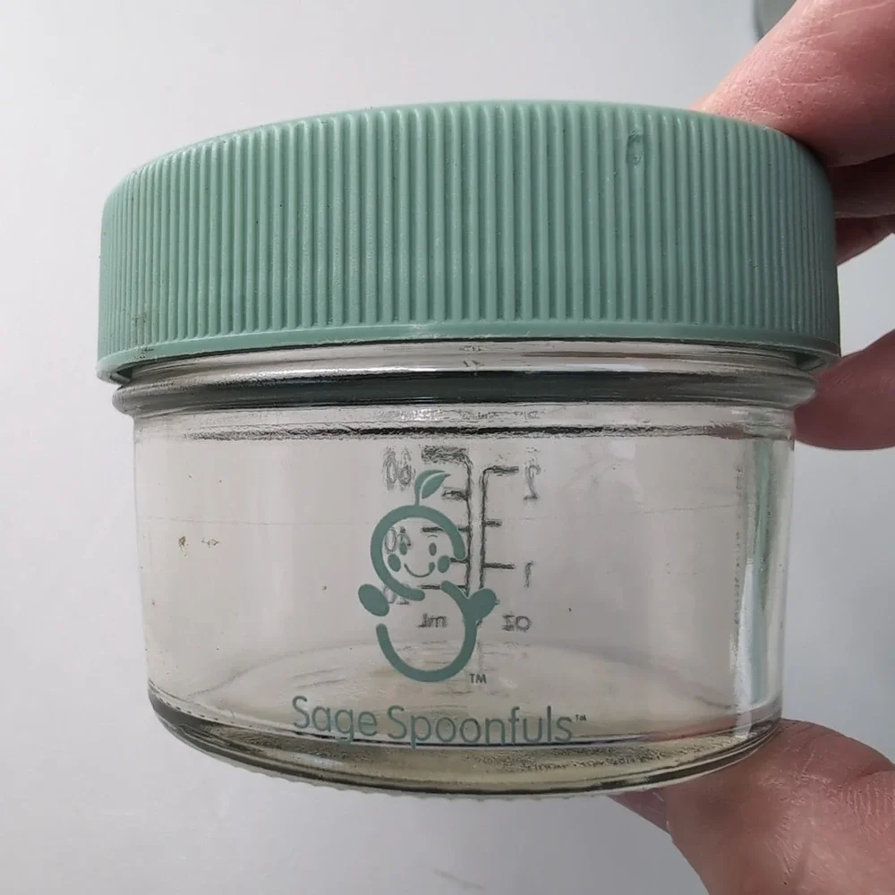 Sage Spoonfuls Glass Baby Food Storage Jars 4oz Lot of 34 Green Lids